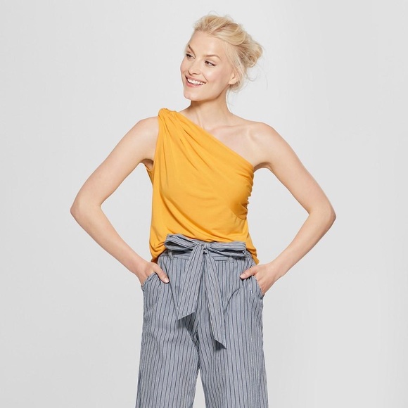 Sleeveless One Shoulder Knit Top a new day Yellow - Picture 1 of 7